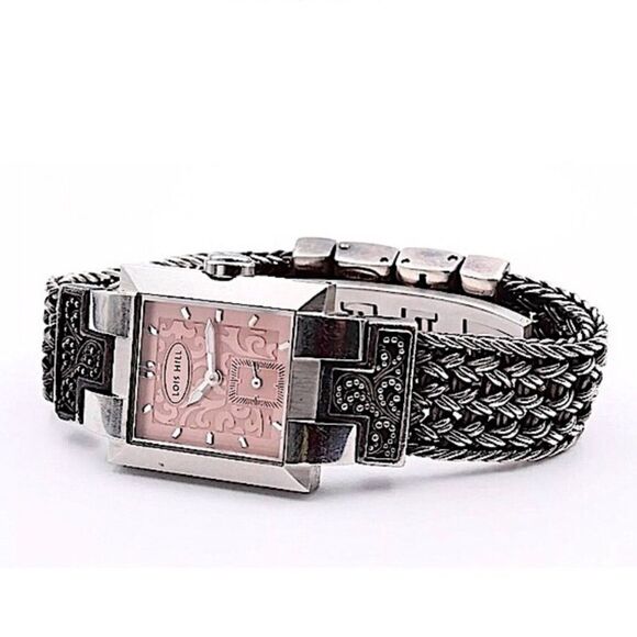 LOIS HILL Sterling Silver Pink Scroll Filigree Thai Flat Weave Bracelet Watch - Picture 14 of 16